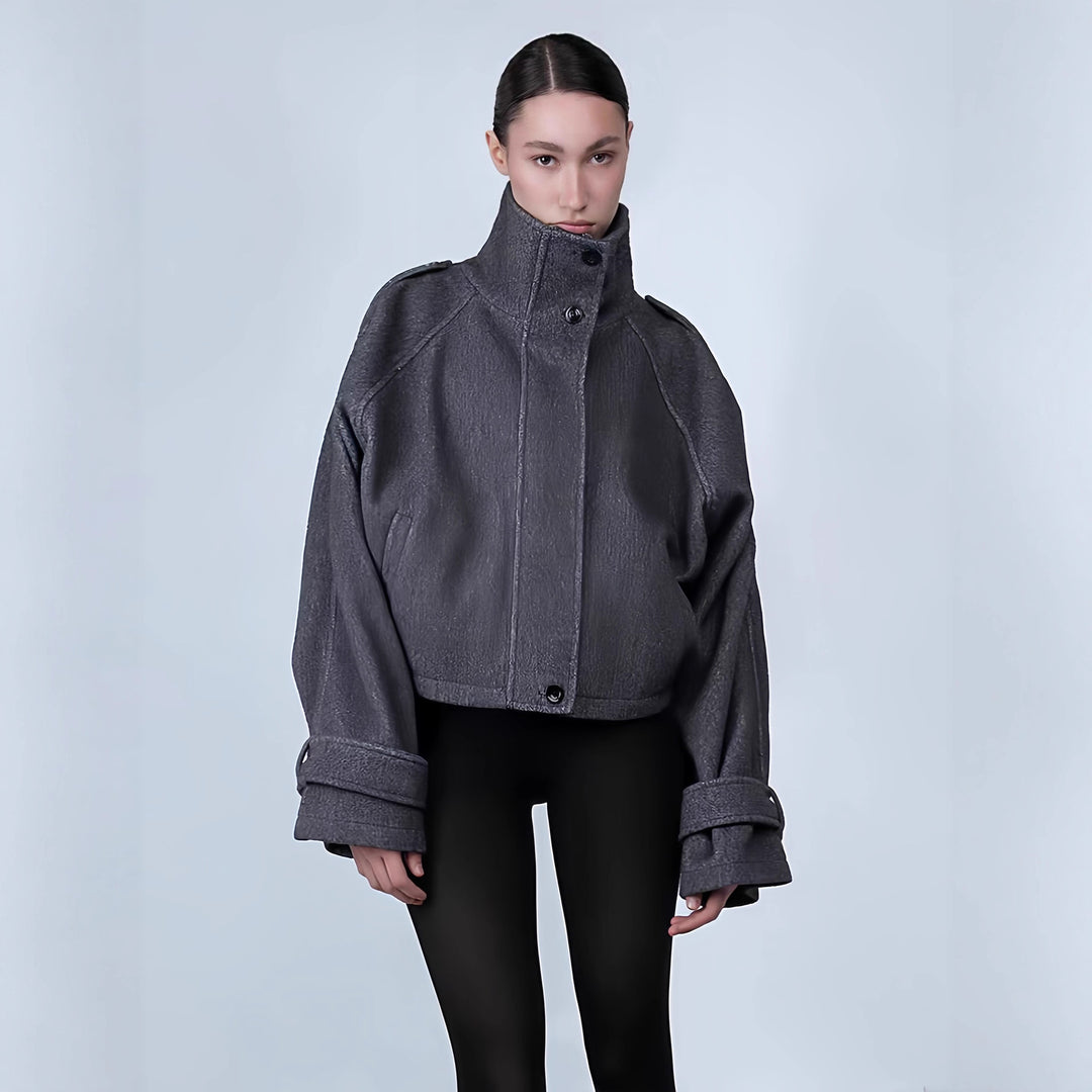 Ladies oversized cropped jacket with high collar and original sleeves Lune London