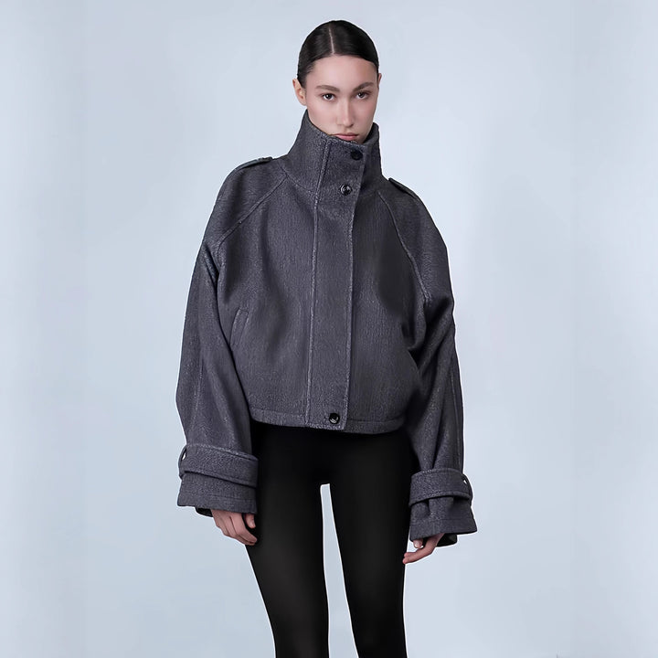Ladies oversized cropped jacket with high collar and original sleeves Lune London