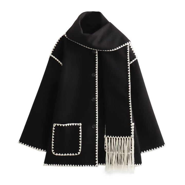 Women’s coat with fringe detail and elegant row of buttons Lune London