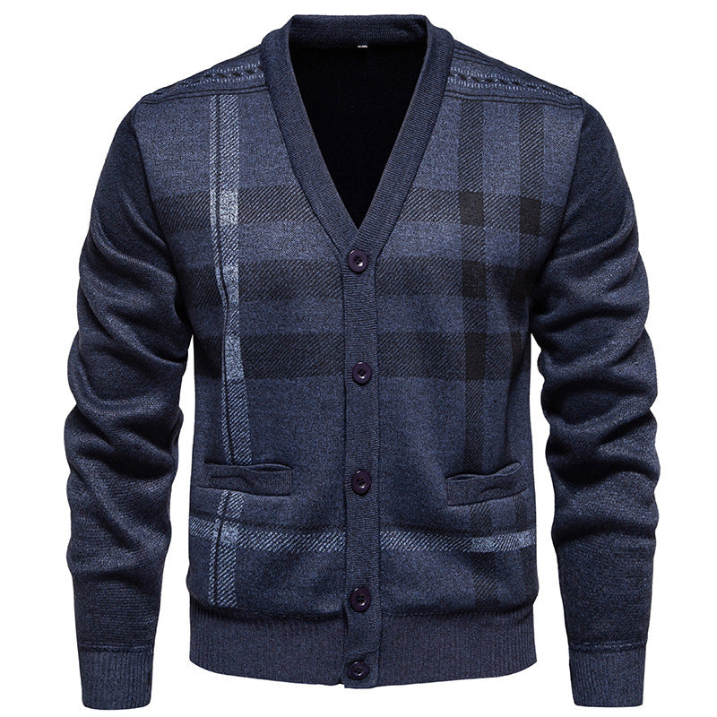 Modern knitted jacket for men with classic plaid pattern Lune London