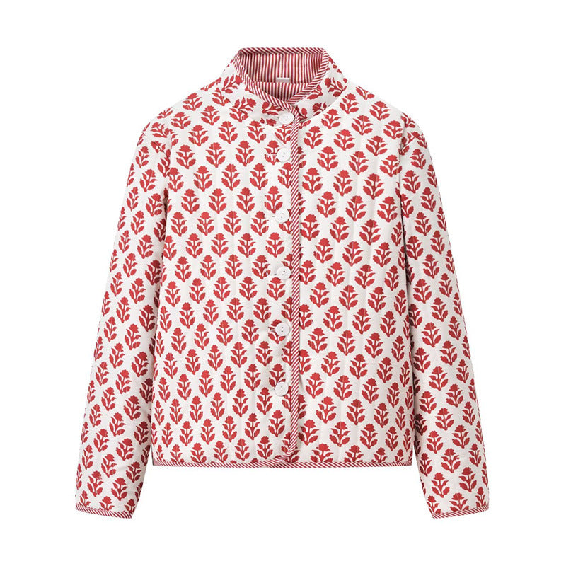 Ladies down jacket with floral patterns and elegant collar Lune London