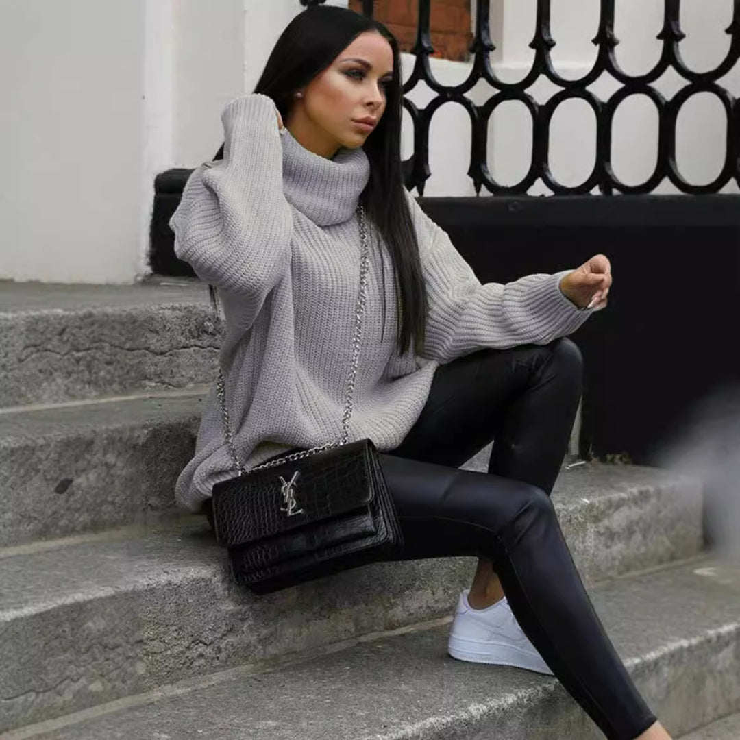 Oversized knitted pullover for women with high collar and modern cut Lune London
