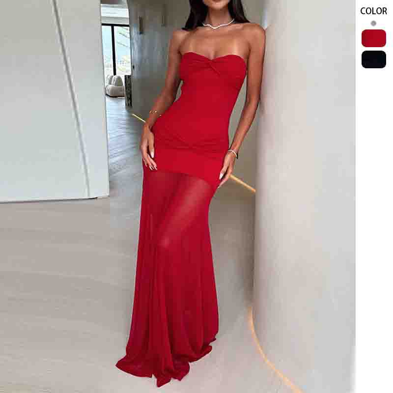 Women's Elegant Maxi Dress with Ruched Bodice and Flowing Skirt Lune London