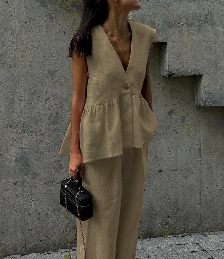 Ladies Elegant Linen Pantsuit Chic and Stylish