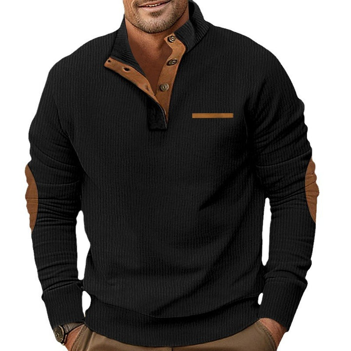 Elegant men's long sleeve sweater with a textured structure and button placket Lune London