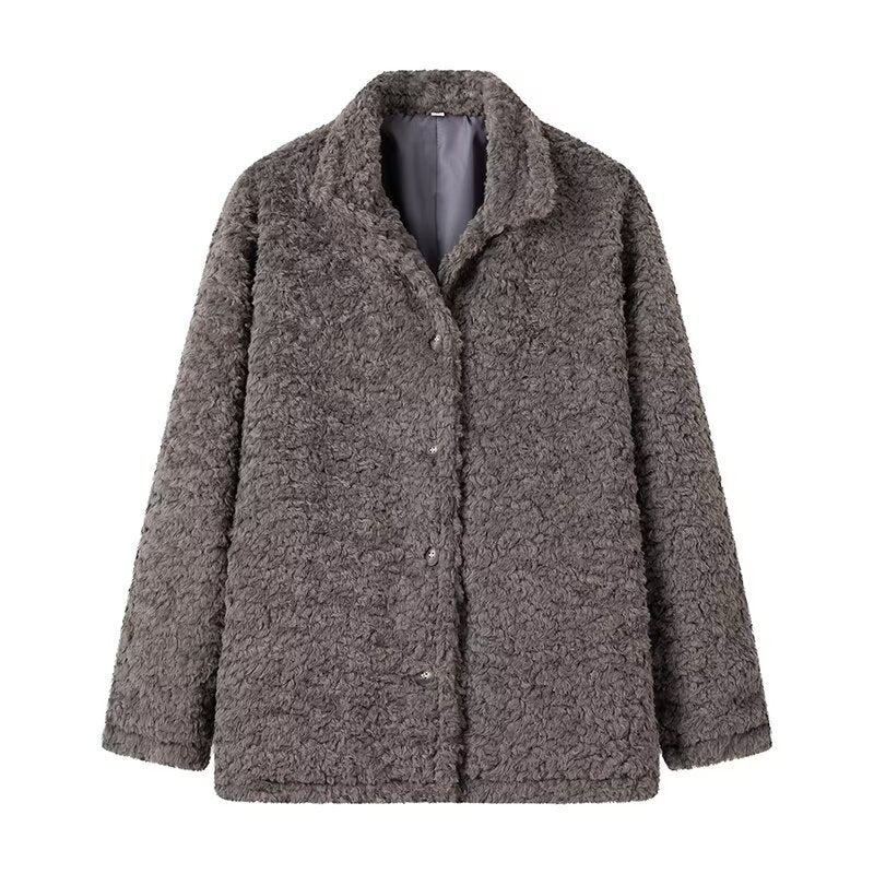 Ladies fleece coat with button closure and high collar Lune London