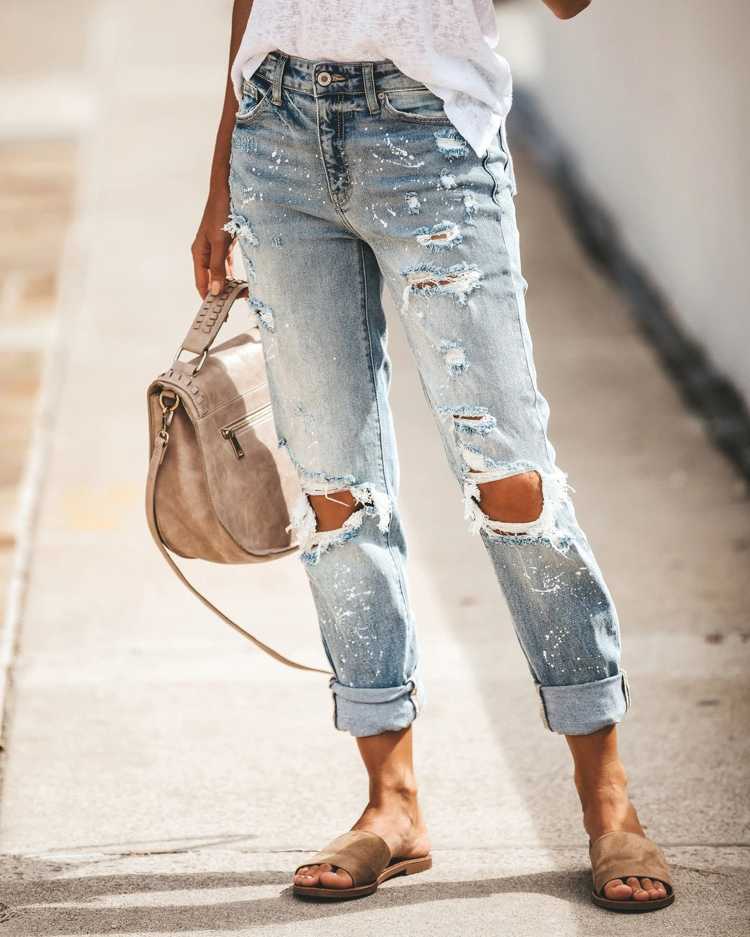 Boyfriend Destroyed Jeans for women with casual chic details and style