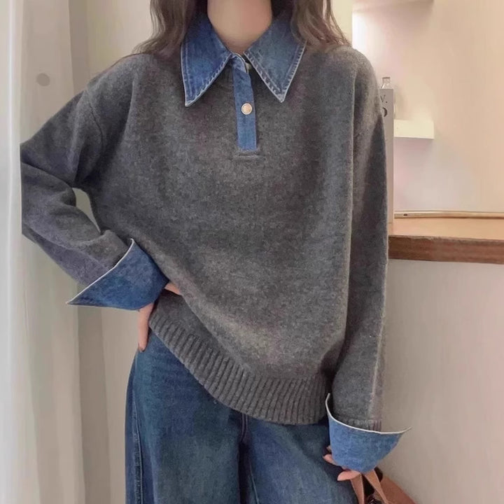 Pull femme avec un col de chemise tendance et un matériau doux Chic & Stil