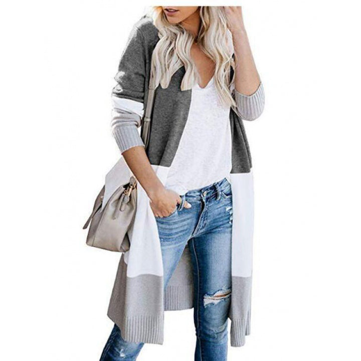 Cardigan en tricot à la mode pour femmes avec des rayures en blocs de couleur Chic & Stil