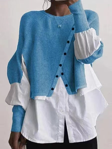 Ladies modern knit jacket with button details and chic overshirt style