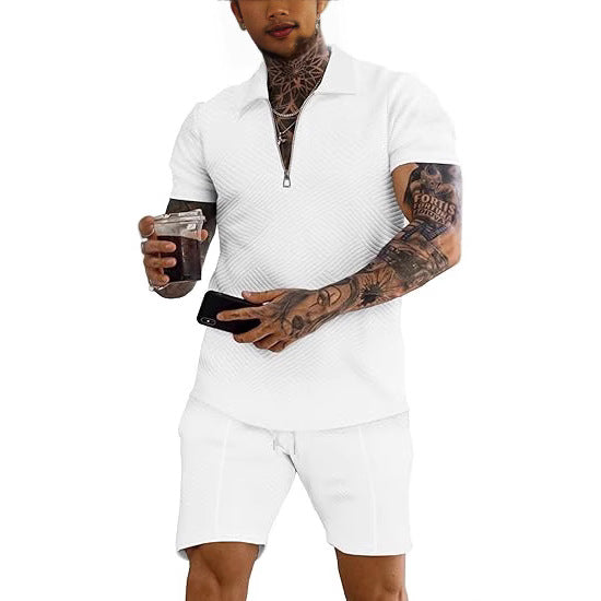 Men's trendy short-sleeve top with textured design and matching shorts Lune London