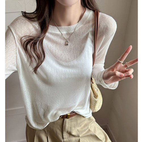 Women's Long Sleeve Shirt Made of Light Transparent Material with Elegant Draping Lune London