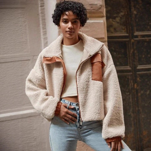 Cozy fleece jacket for ladies with stylish leather details Lune London
