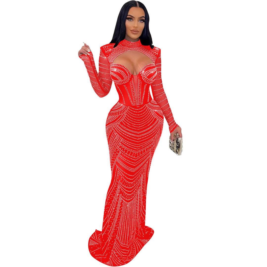Chic evening dresses and style in transparent chiffon with long sleeves for ladies