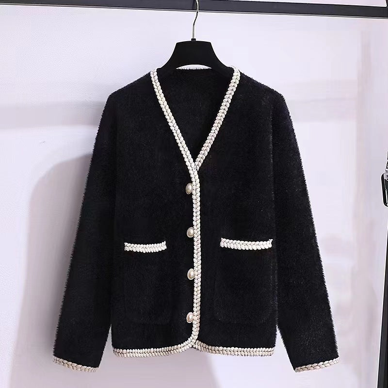 Ladies elegant cardigan with decorative pearl accents Lune London