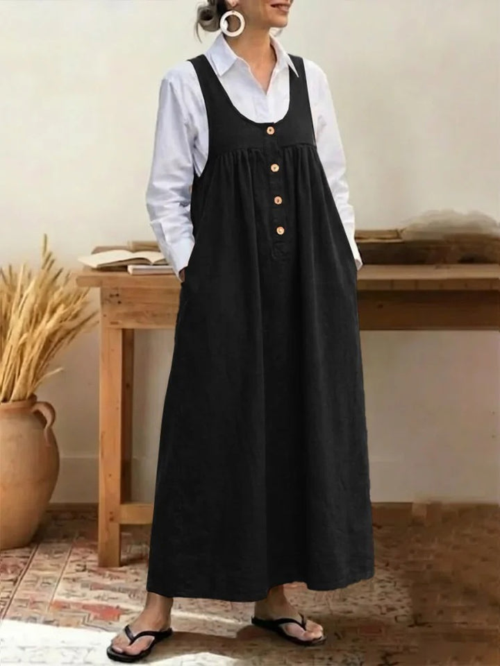 Women's maxi dress with button and pocket details Lune London
