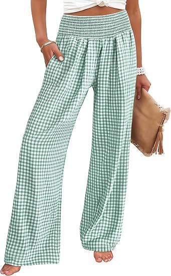 Loose plaid pants for women with elastic waistband and pockets Lune London