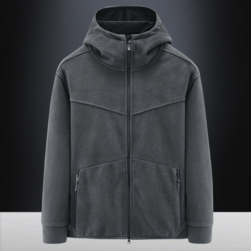 Fleece jacket for men with practical pockets and adjustable hood Lune London