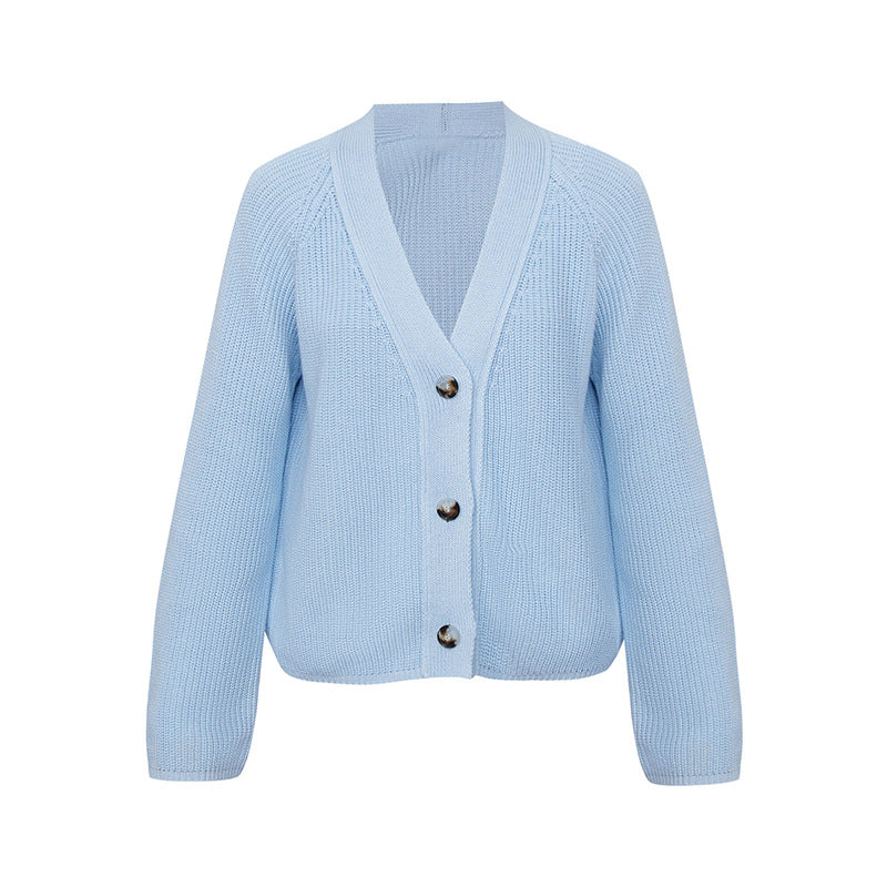 Women's knit jacket with large V-neck and button closure Lune London