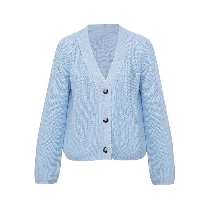 Women's knit jacket with large V-neck and button closure Lune London