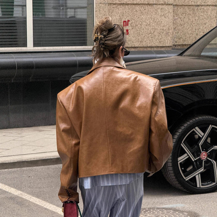 Oversized faux leather jacket for women with textured details Lune London