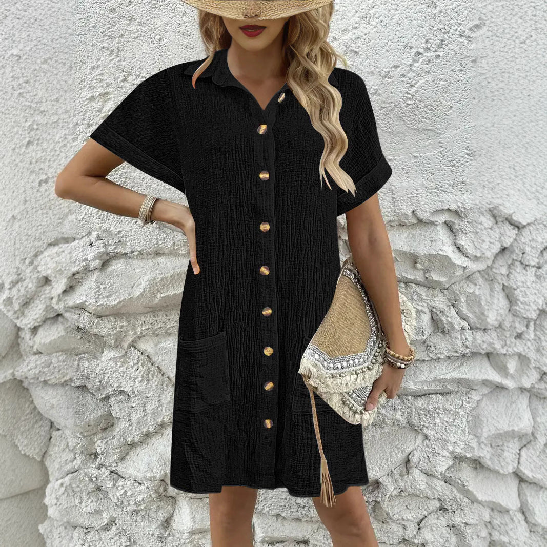 Shirt dress for ladies with textured surface and practical pockets Lune London