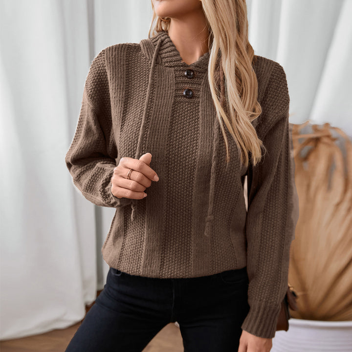 Casual knit sweater for ladies with hood and button details Lune London