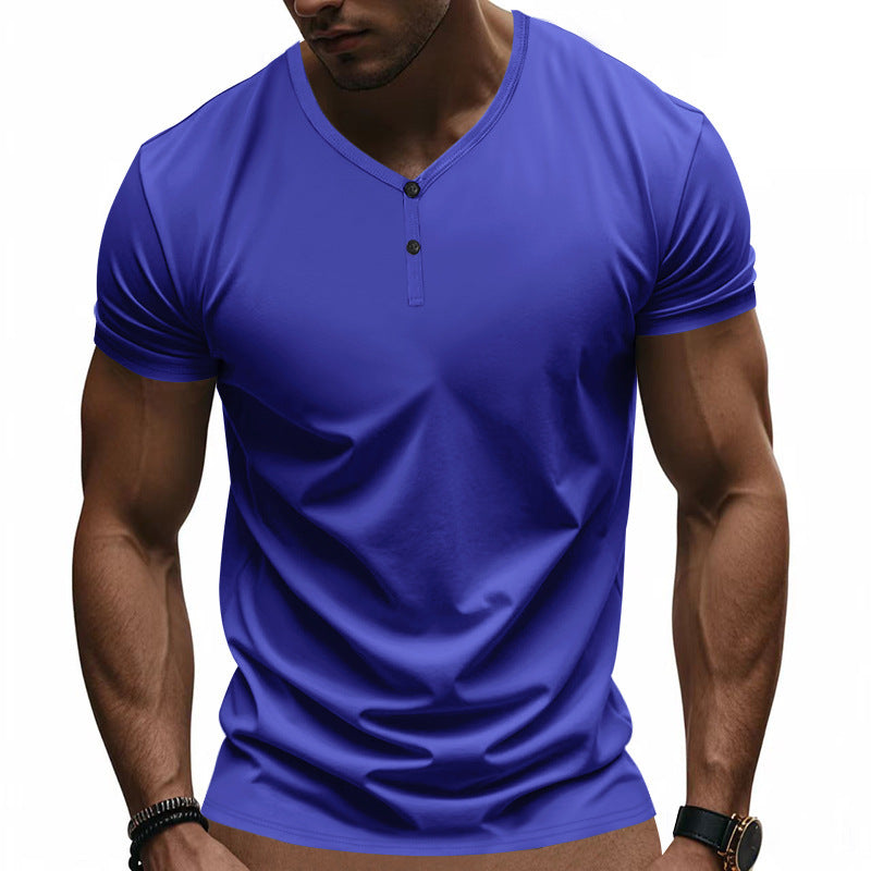 Short Sleeve Henley T-Shirt for Men with Textured V Neck Lune London