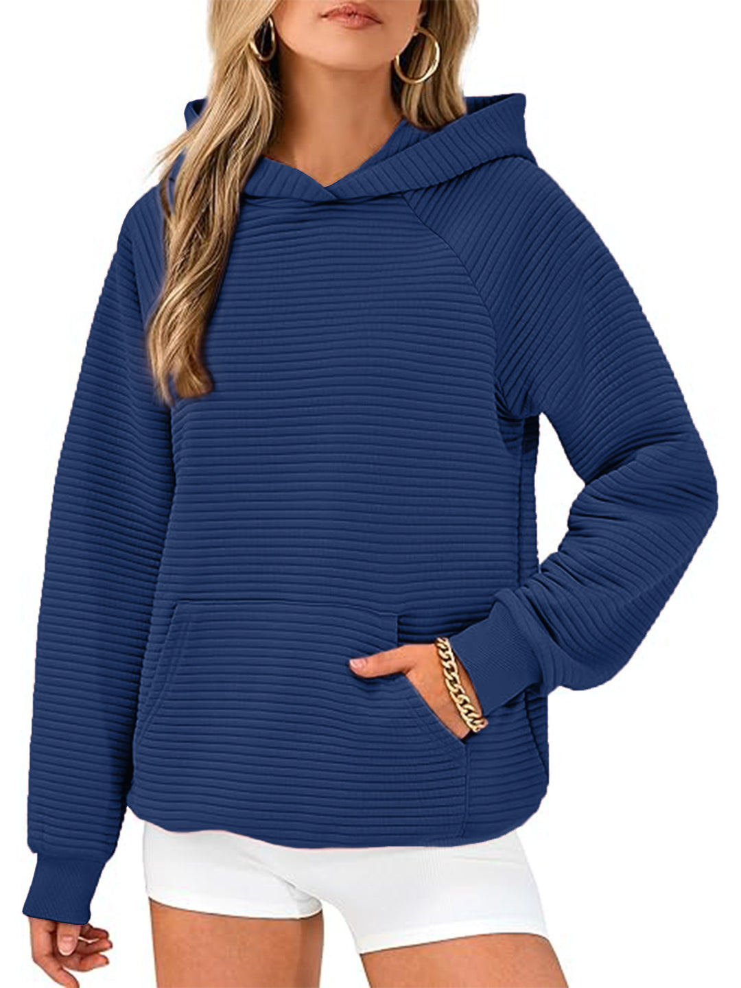 Casual hooded sweatshirt for women in structured cotton Lune London