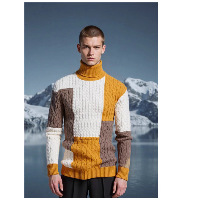 Elegant knitted sweater for men with textured pattern and high collar Lune London