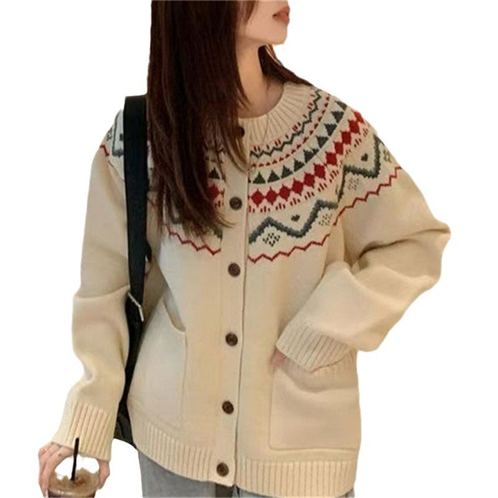 Cardigan femme en tricot épais avec motif norvégien décoratif et poches pratiques Chic & Stil