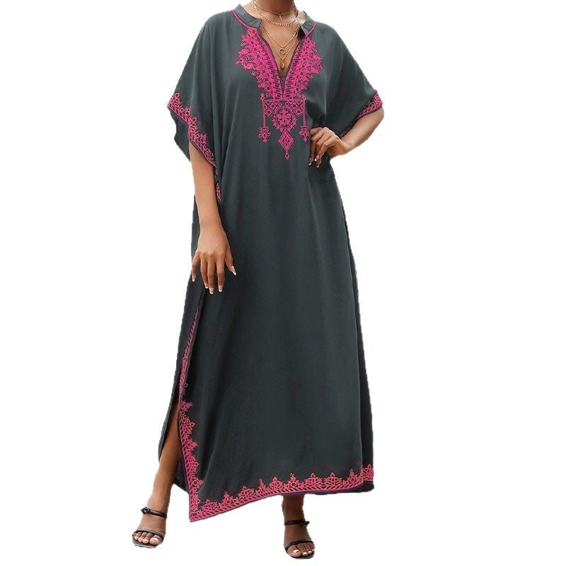 Ladies Elegant Kaftan Dress Embroidered Lune London