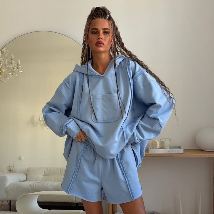 Ladies Urban Oversized Hoodie and Shorts Set Lune London