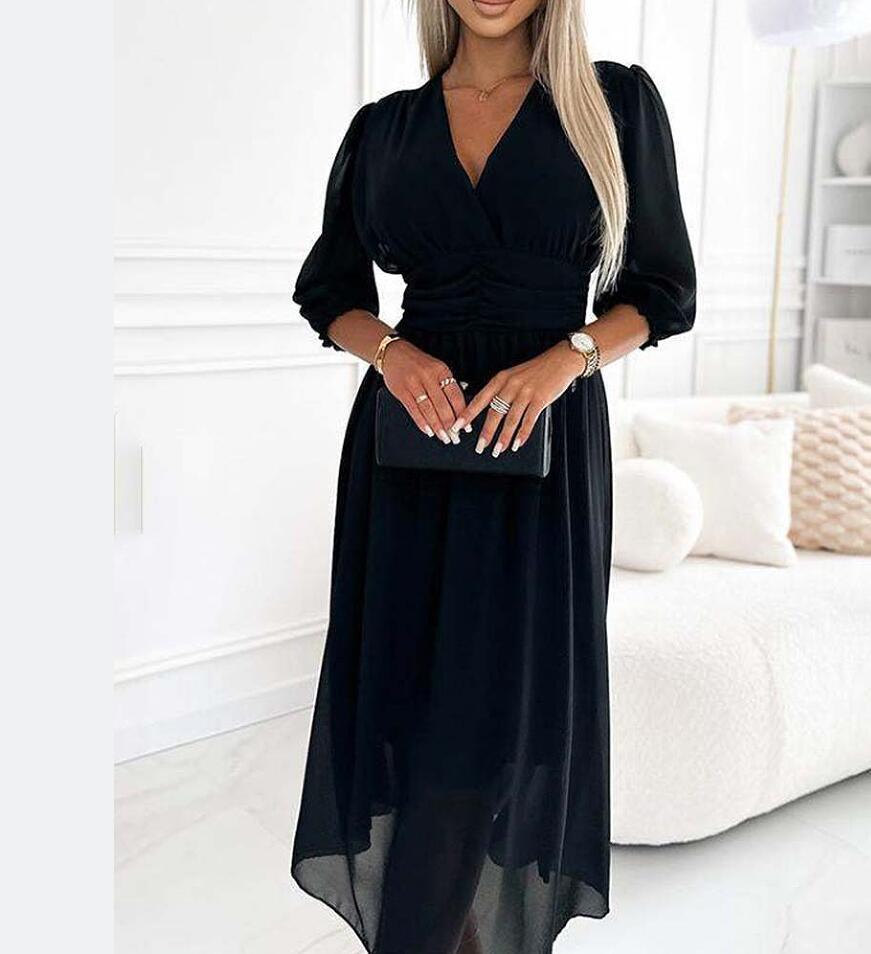 Women Fluid Maxi Dress with V-neck Lune London