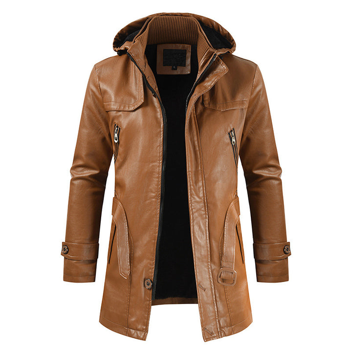 Modern leather jacket for men with hood Lune London