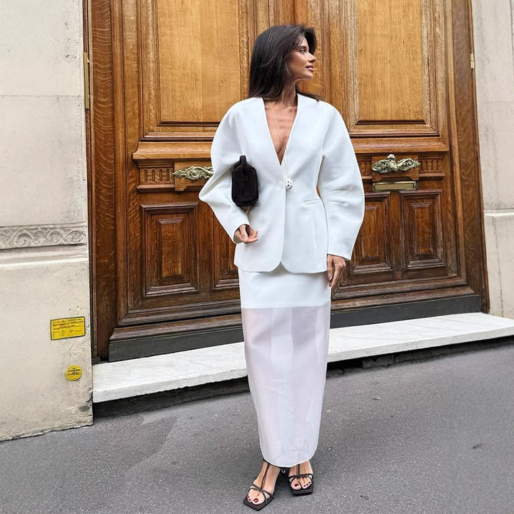 Elegant blazer jacket for women with dramatic puff sleeves Lune London
