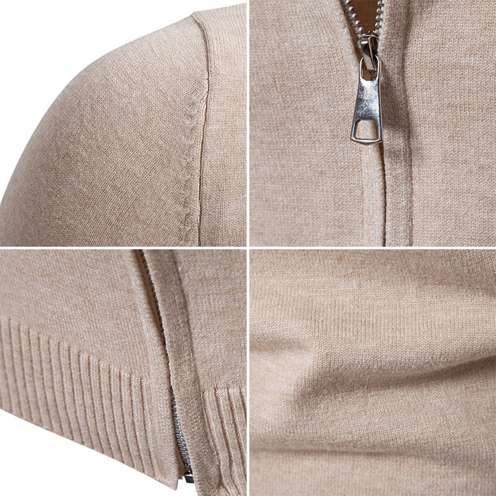 Men's knitted jacket with modern high collar and functional zipper Chic und Stil