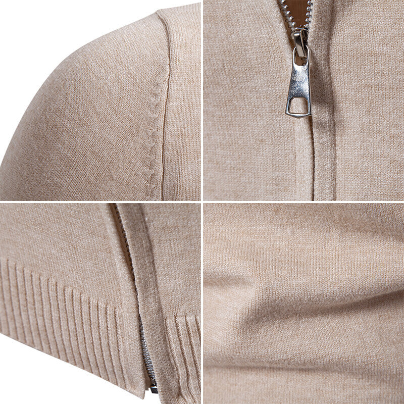 Men's Cardigan with Modern Stand-Up Collar and Functional Zipper Lune London