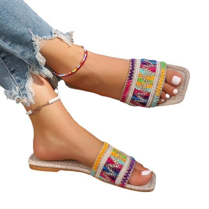 Women Trendy Flip Flops with Colorful Print and Comfortable Sole Lune London