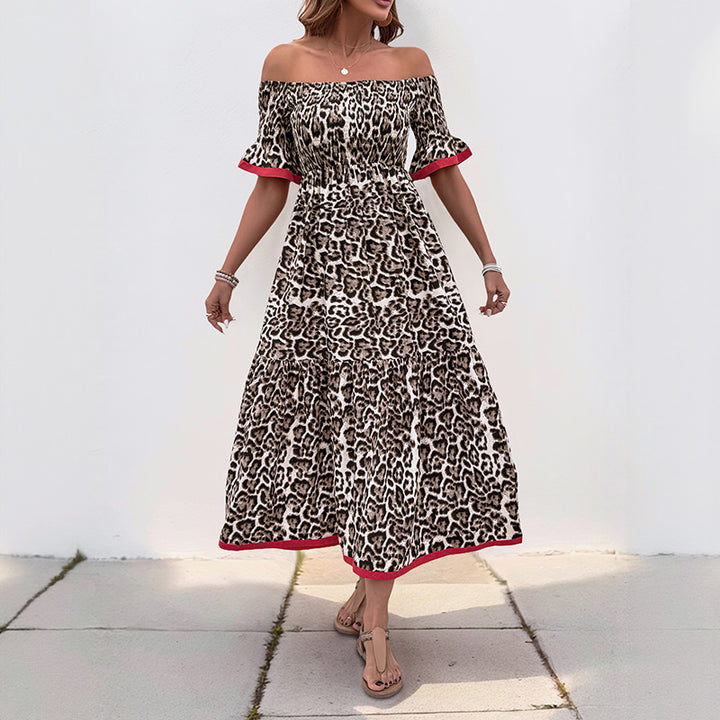 Robe maxi off-shoulder pour femmes avec détails en volants et imprimé animalier Chic & Stil