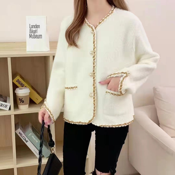 Ladies Elegant knitted cardigan with decorative pearl buttons and fine structure Lune London