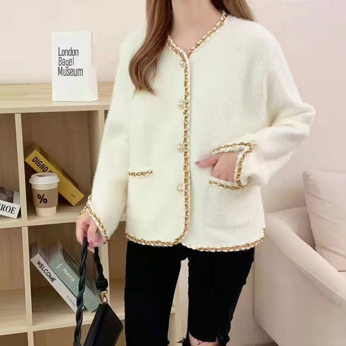Ladies Elegant knitted cardigan with decorative pearl buttons and fine structure Lune London