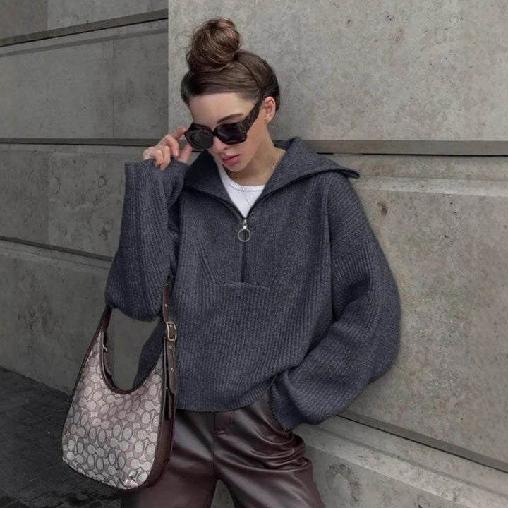 pull en tricot chunky pour femmes avec col montant et fermeture éclair Chic & Stil
