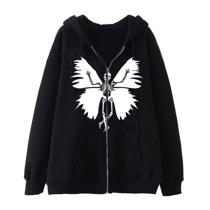 Women’s zip hoodie with unique skeleton and butterfly design Lune London