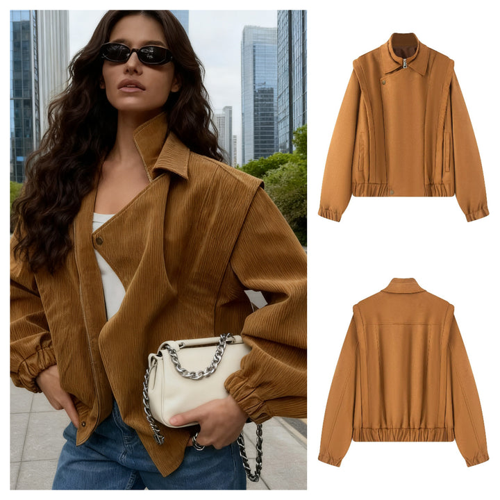 Veste de transition féminine à la mode avec coupe asymétrique et poches confortables Chic & Stil