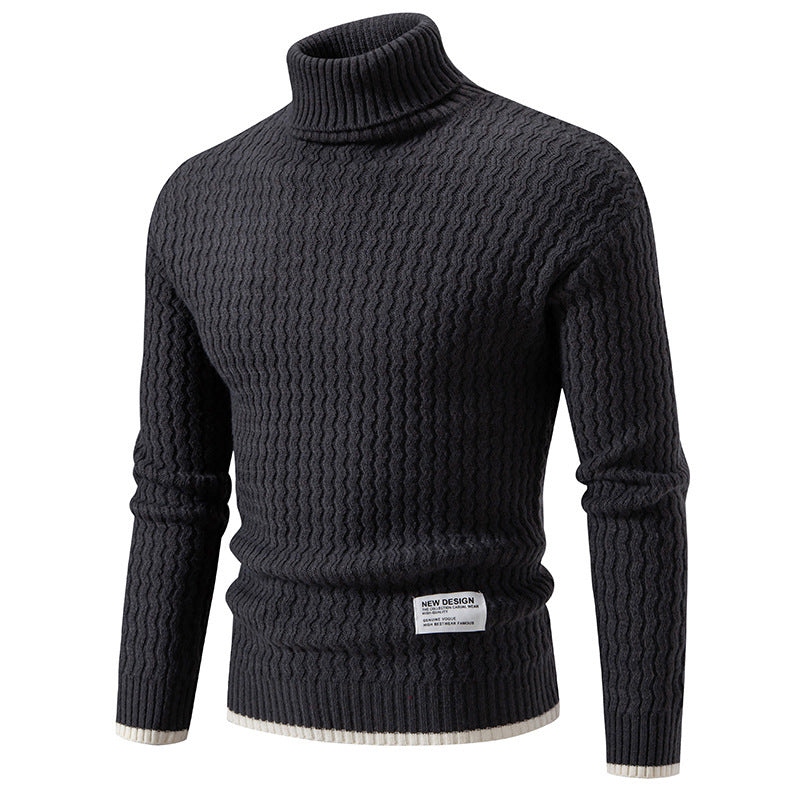 Men's knitted sweater with high collar and textured cable pattern Lune London