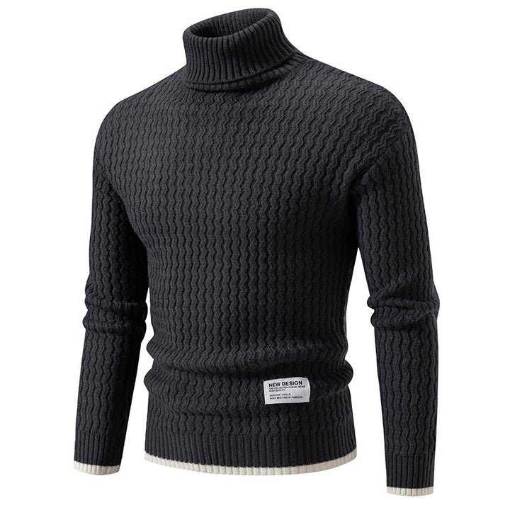 Men's knitted sweater with high collar and textured cable pattern Lune London