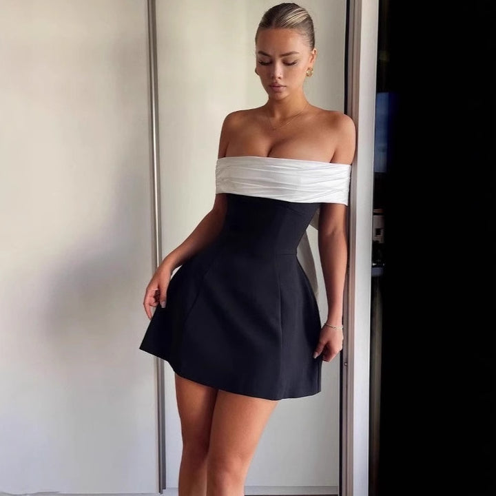 Off-shoulder dress for women with elegant draping Lune London