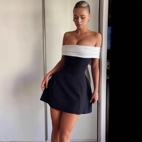 Off-shoulder dress for women with elegant draping Lune London