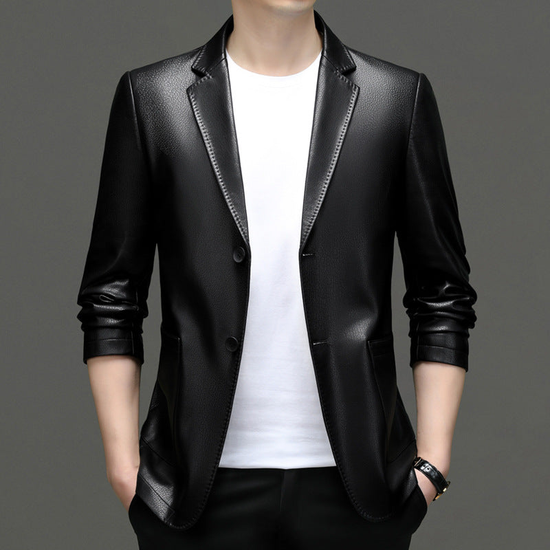 Elegant synthetic leather blazer for men with modern fit Lune London